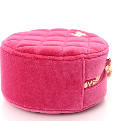Chanel Velvet Round Quilted Pearl Crush Clutch With Chain Pink 10 of 10