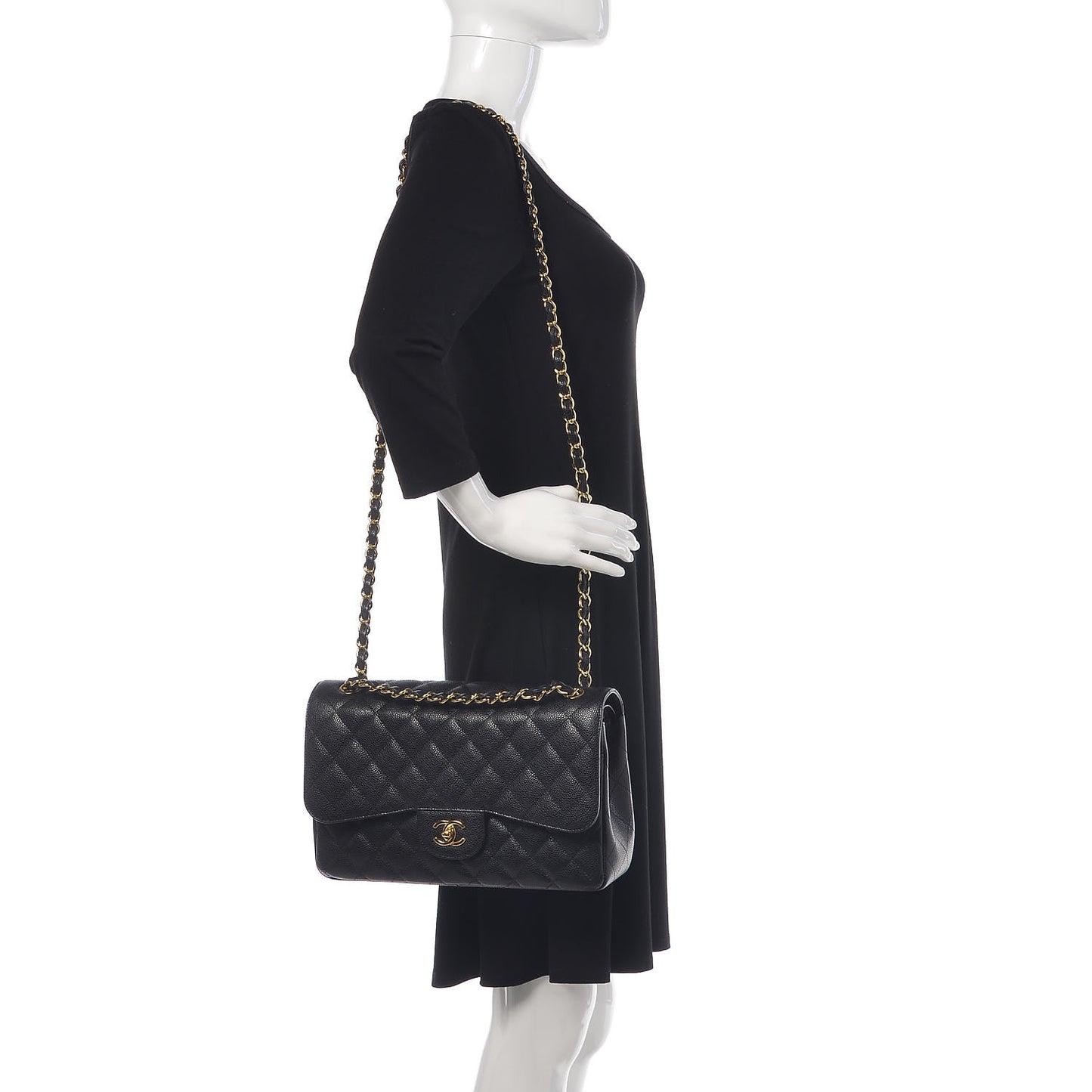 Caviar Quilted Jumbo Double Flap Black