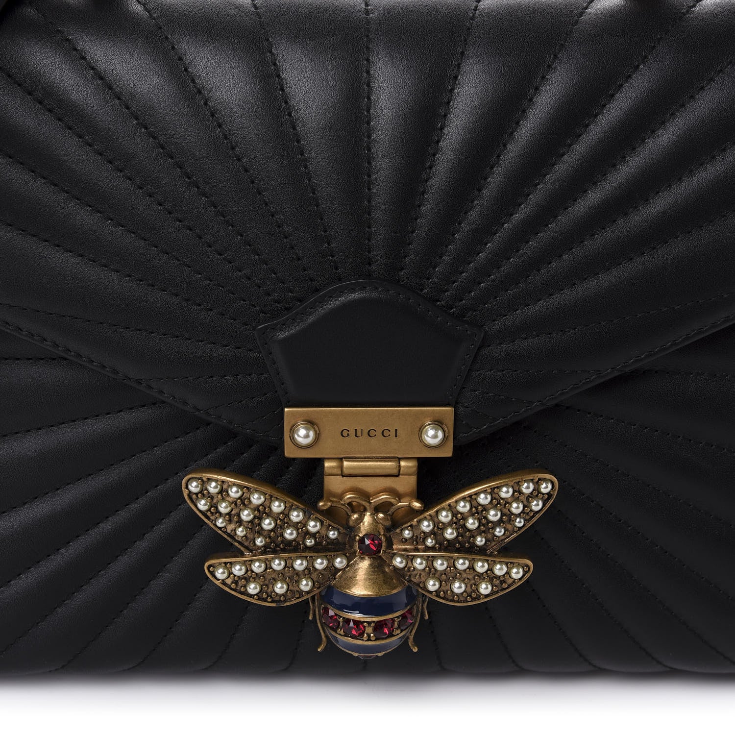Gucci Calfskin Bamboo Trapuntata Queen Margaret Top Handle Bag Black 11 of 11
