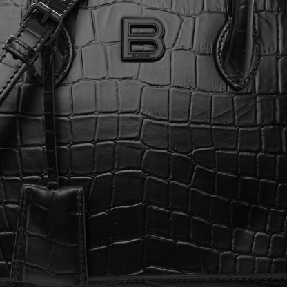 Balenciaga Calfskin Crocodile Embossed S Rivet Ville Top Handle Bag Black 7 of 9