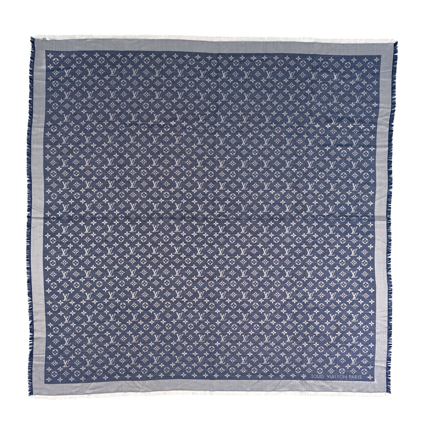 Silk Wool Monogram Denim Shawl Blue