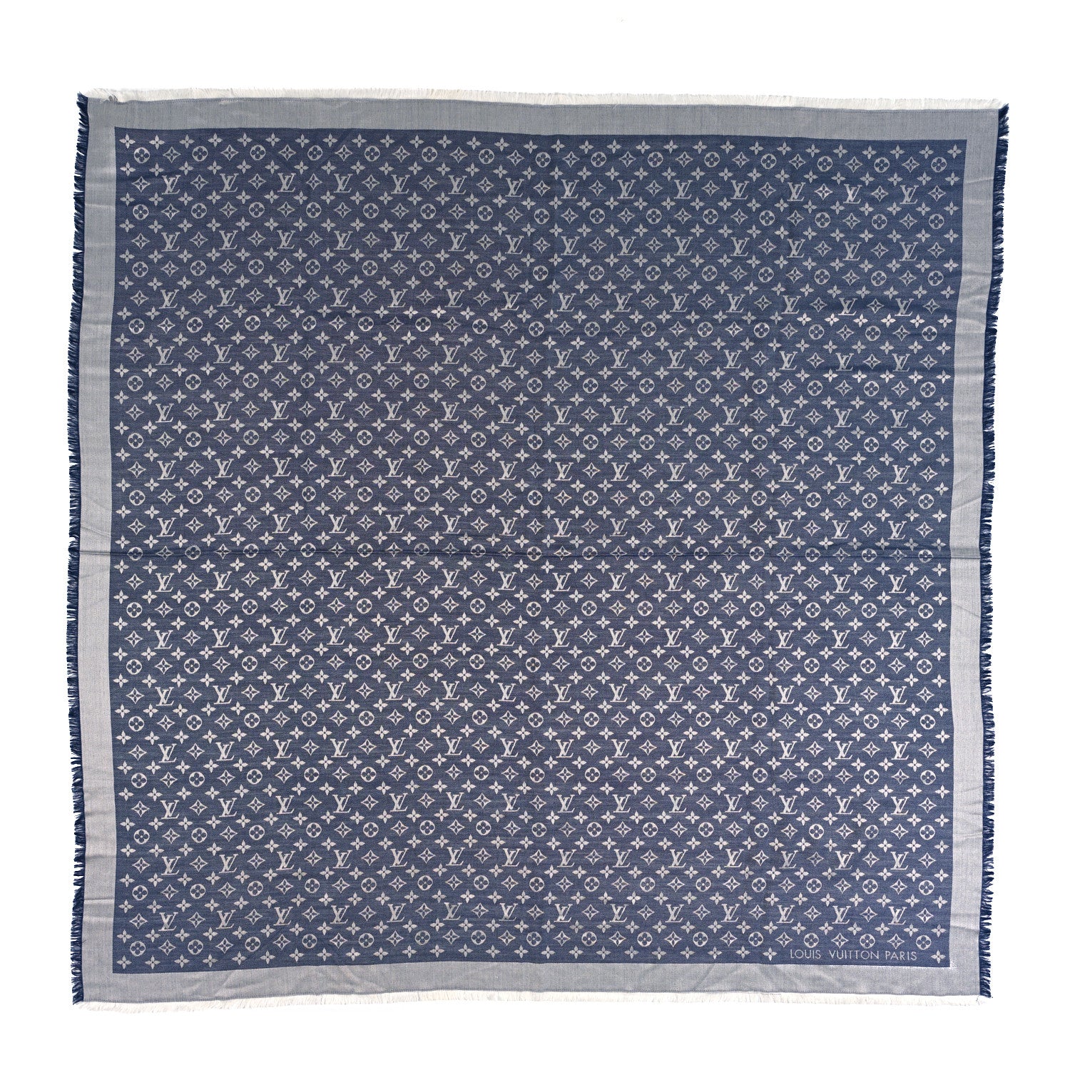 Louis Vuitton Silk Wool Monogram Denim Shawl Blue 1 of 3