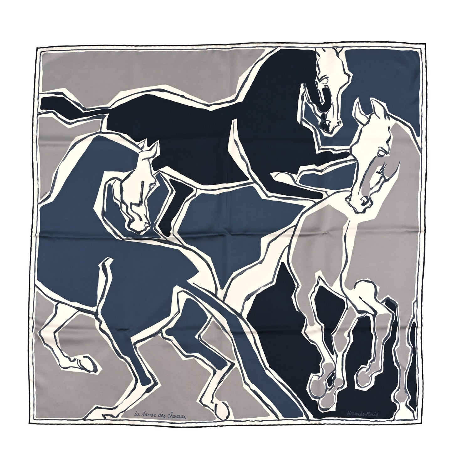 Silk La Danse des Chevaux Double Face Scarf 90 Marine Pierre Bordeaux
