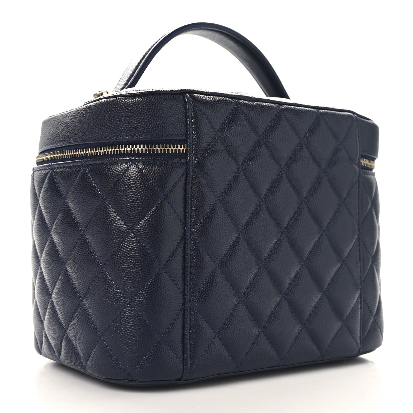 Caviar Quilted Large Vanity Pouch Dark Blue