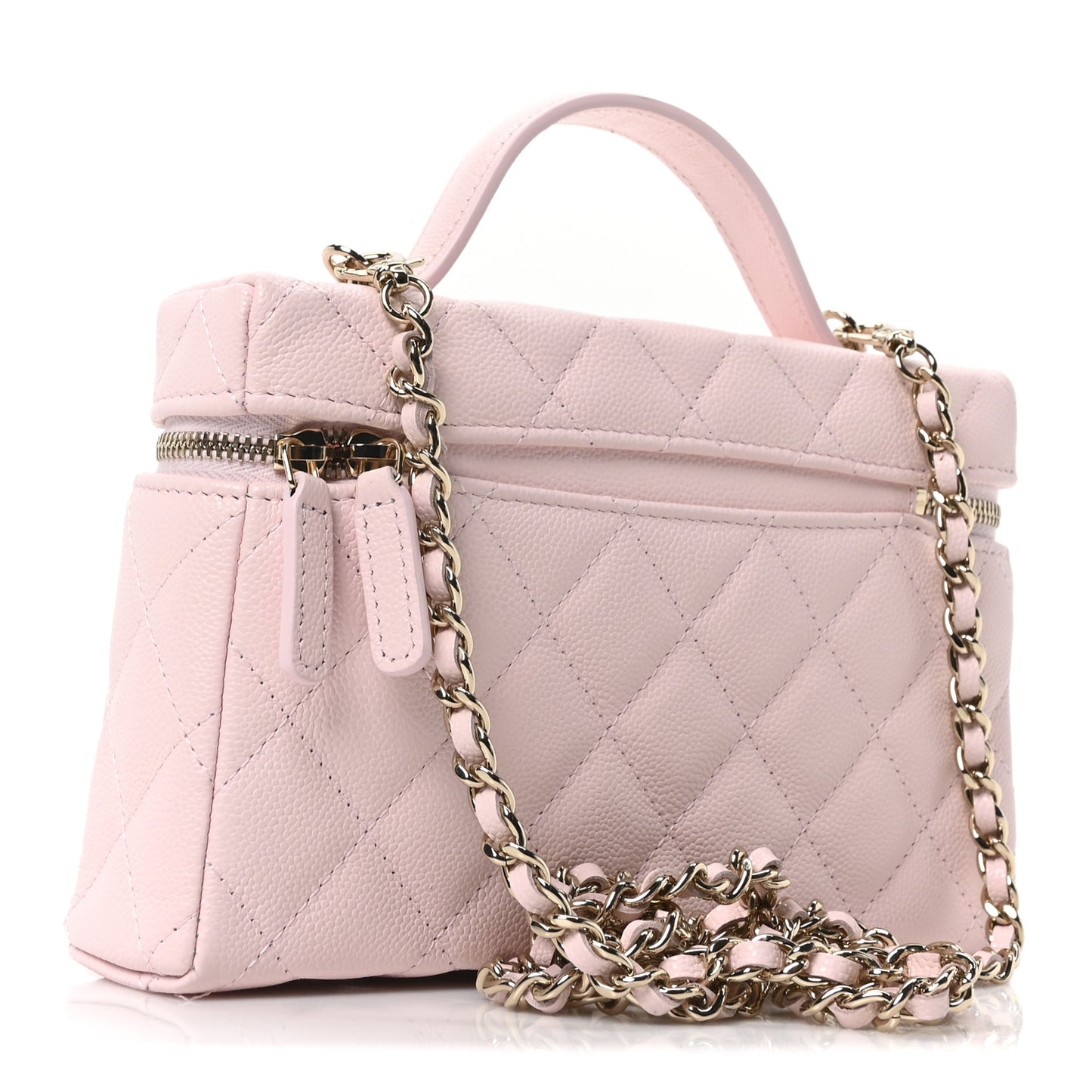 Caviar Quilted Top Handle Slim Vanity With Chain Light Pink