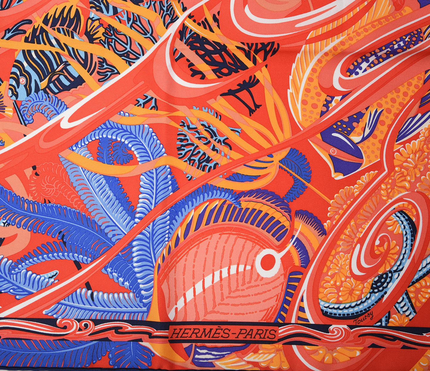 Silk De la Mer Au Ciel Scarf 90 Rouge Cobalt Saumon