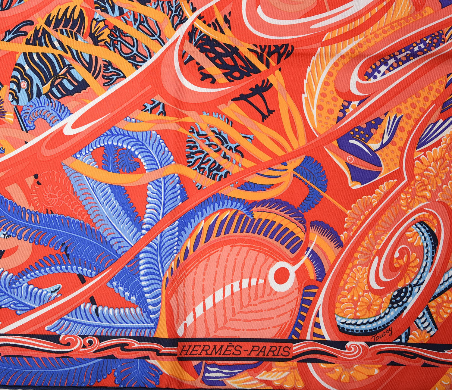Hermes Silk De la Mer Au Ciel Scarf 90 Rouge Cobalt Saumon 3 of 4