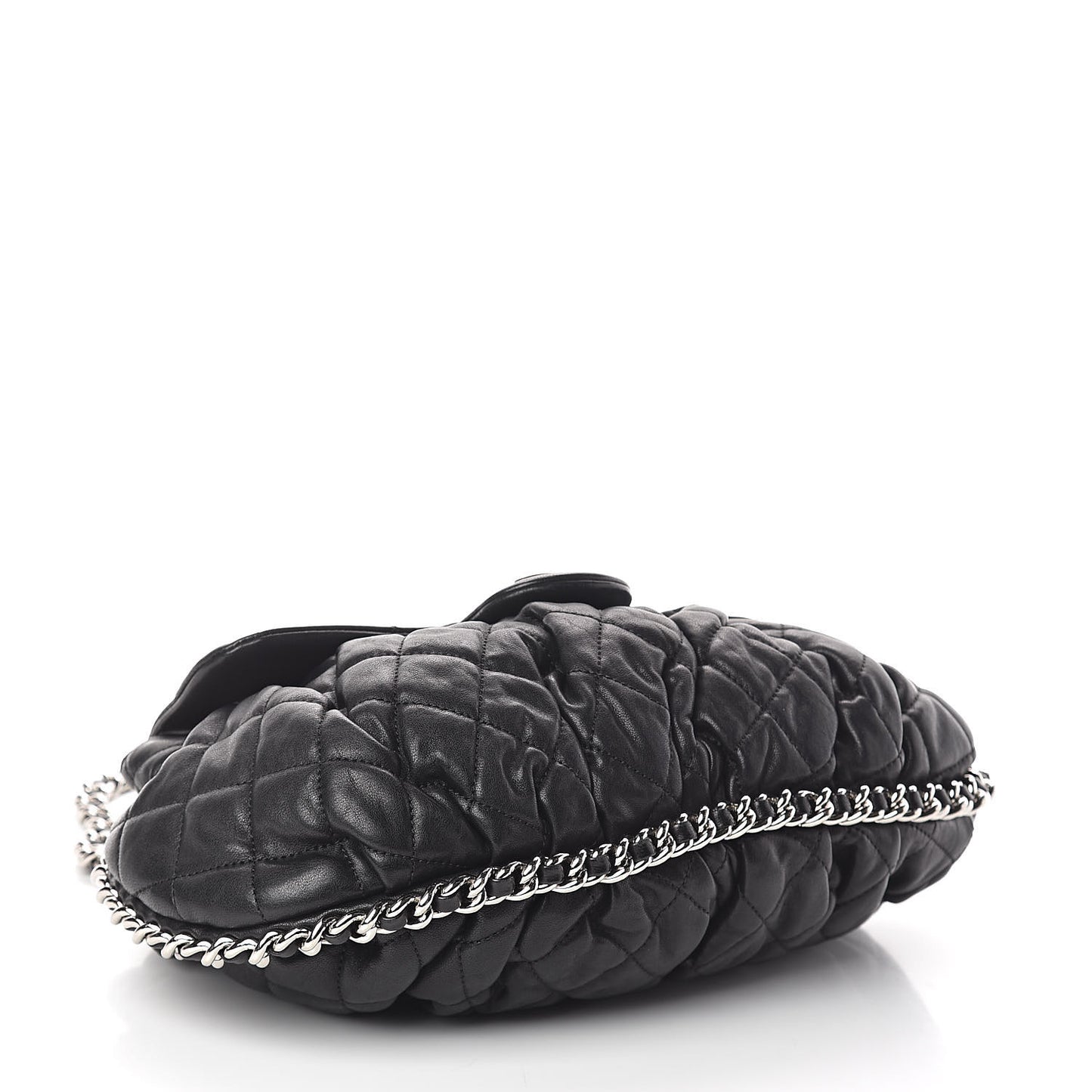 Washed Lambskin Quilted Medium Chain Around Messenger Black