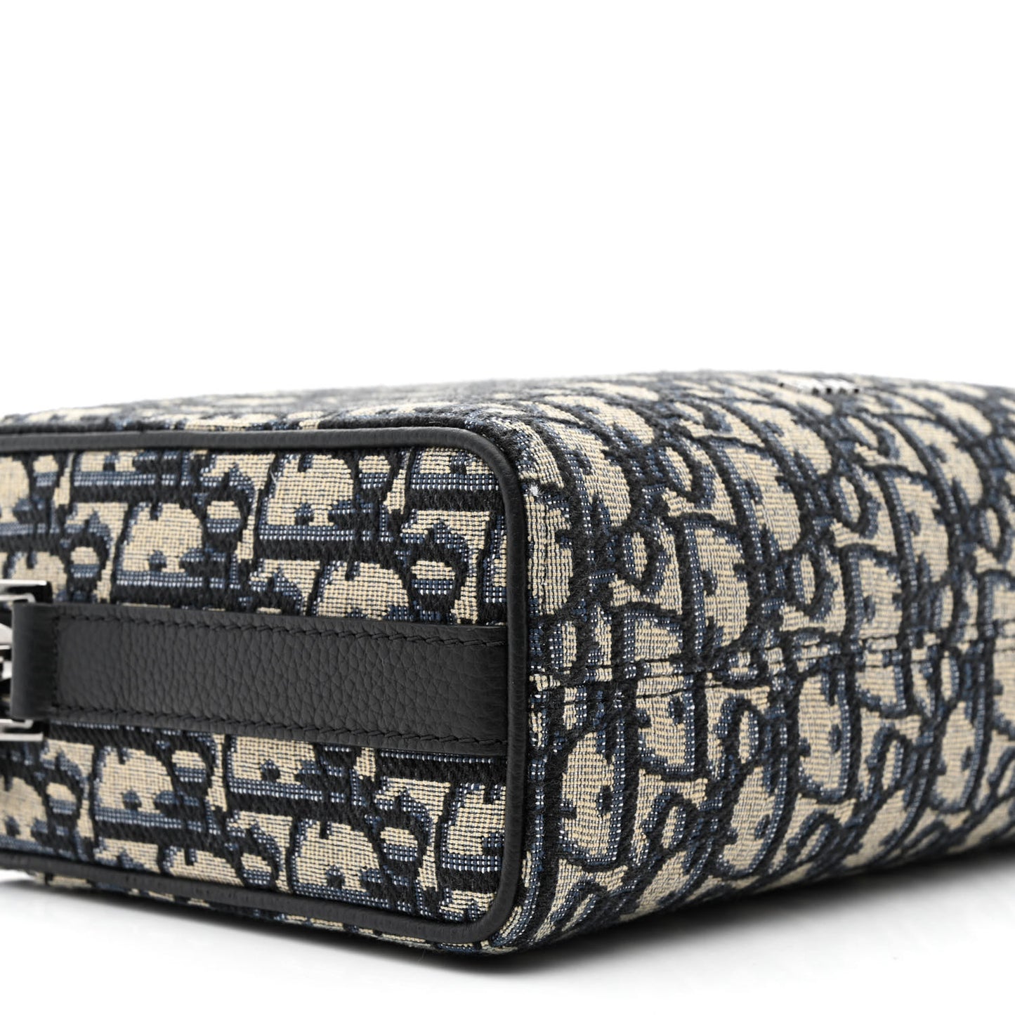 Oblique Jacquard Grained Calfskin Lingot Pouch Beige Black