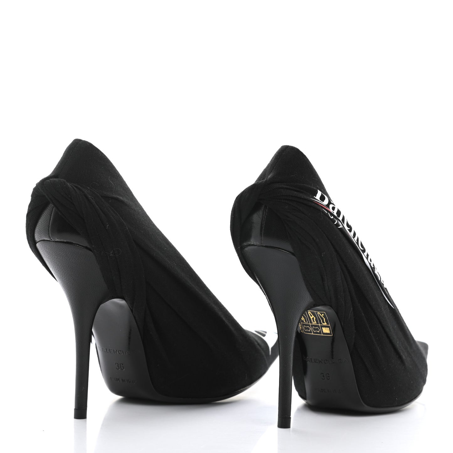 Jersey Crepe Political Campaign Logo Knife 115 Pointed Pumps 36 Black White Rouge