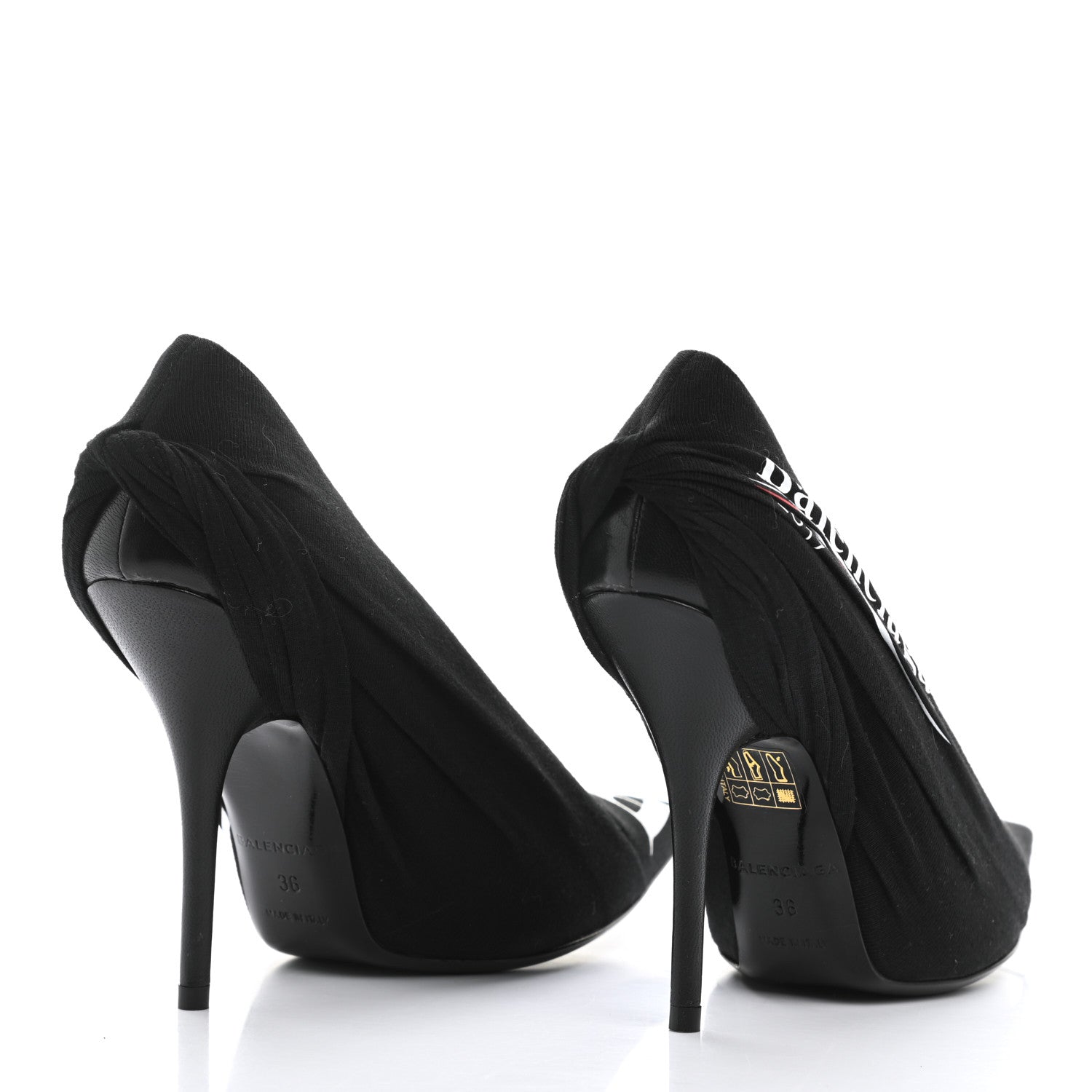 Balenciaga Jersey Crepe Political Campaign Logo Knife 115 Pointed Pumps 36 Black White Rouge 4 of 9