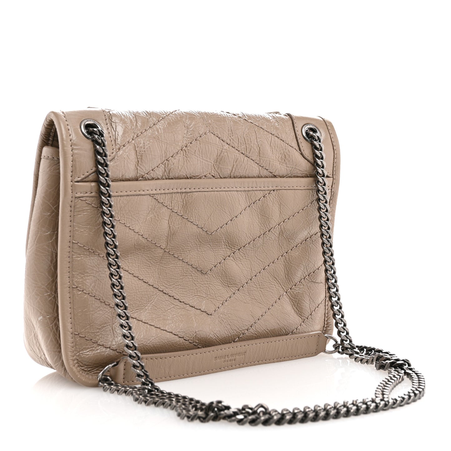 Crinkled Calfskin Matelasse Monogram Baby Niki Chain Satchel Light Taupe