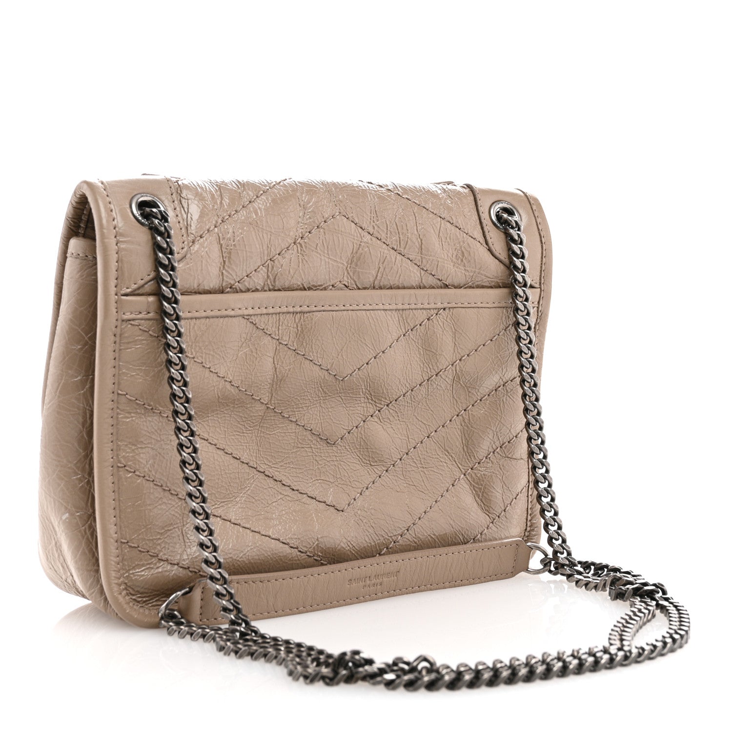 Saint Laurent Crinkled Calfskin Matelasse Monogram Baby Niki Chain Satchel Light Taupe 3 of 13