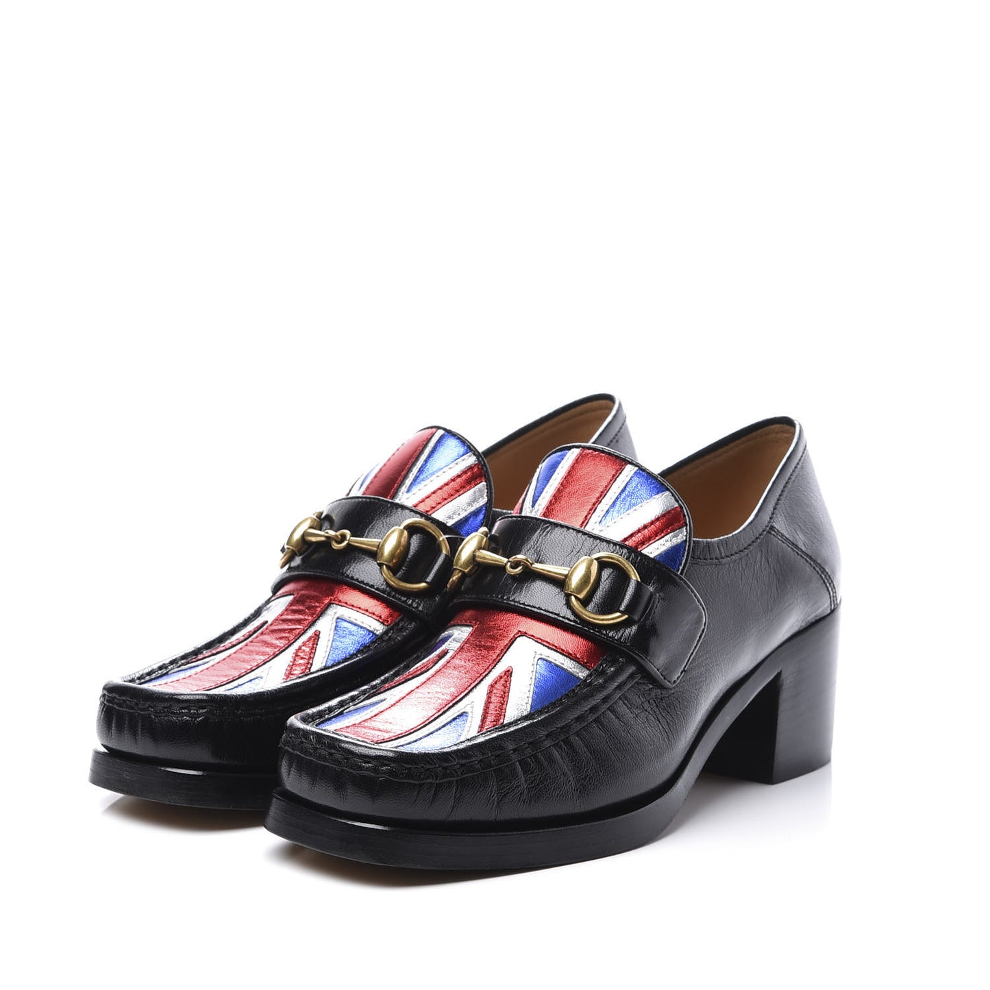 Lambskin Union Jack Horsebit Loafer Pumps 35.5 Black
