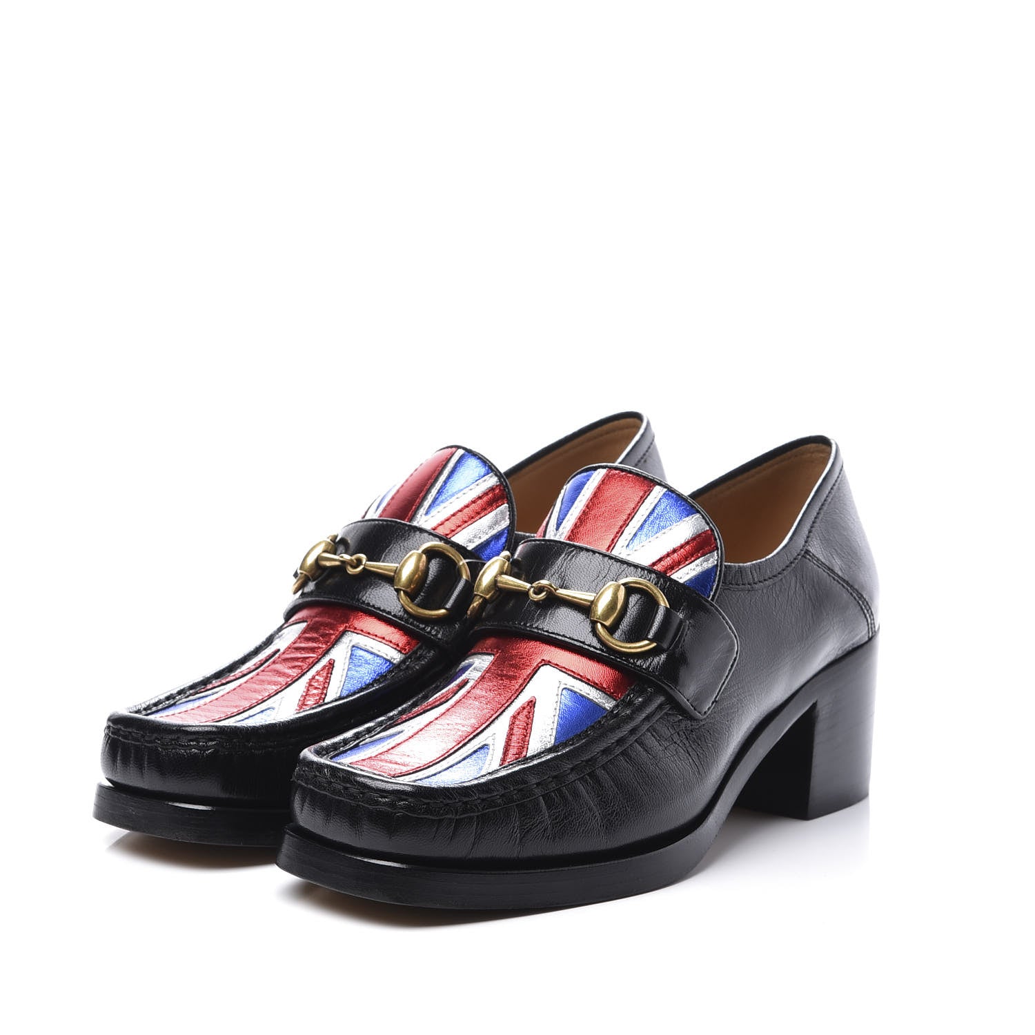 Gucci Lambskin Union Jack Horsebit Loafer Pumps 35.5 Black 3 of 12