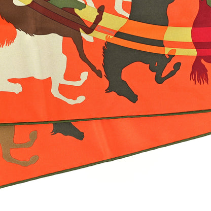 Hermes Silk Ex Libris En Camouflage Scarf 90 Orange 3 of 5