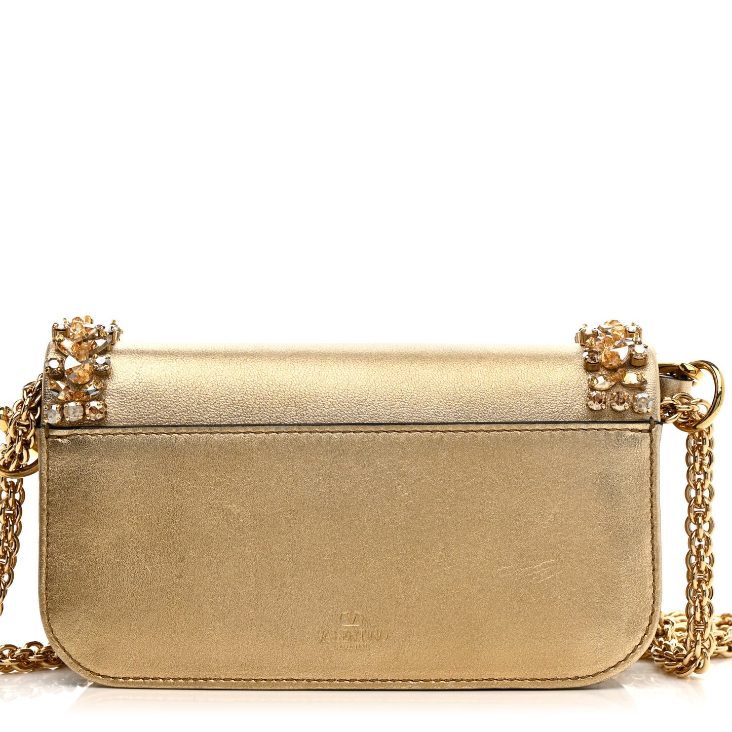 Laminated Calfskin Crystal Vlogo Small Loco Shoulder Bag Gold