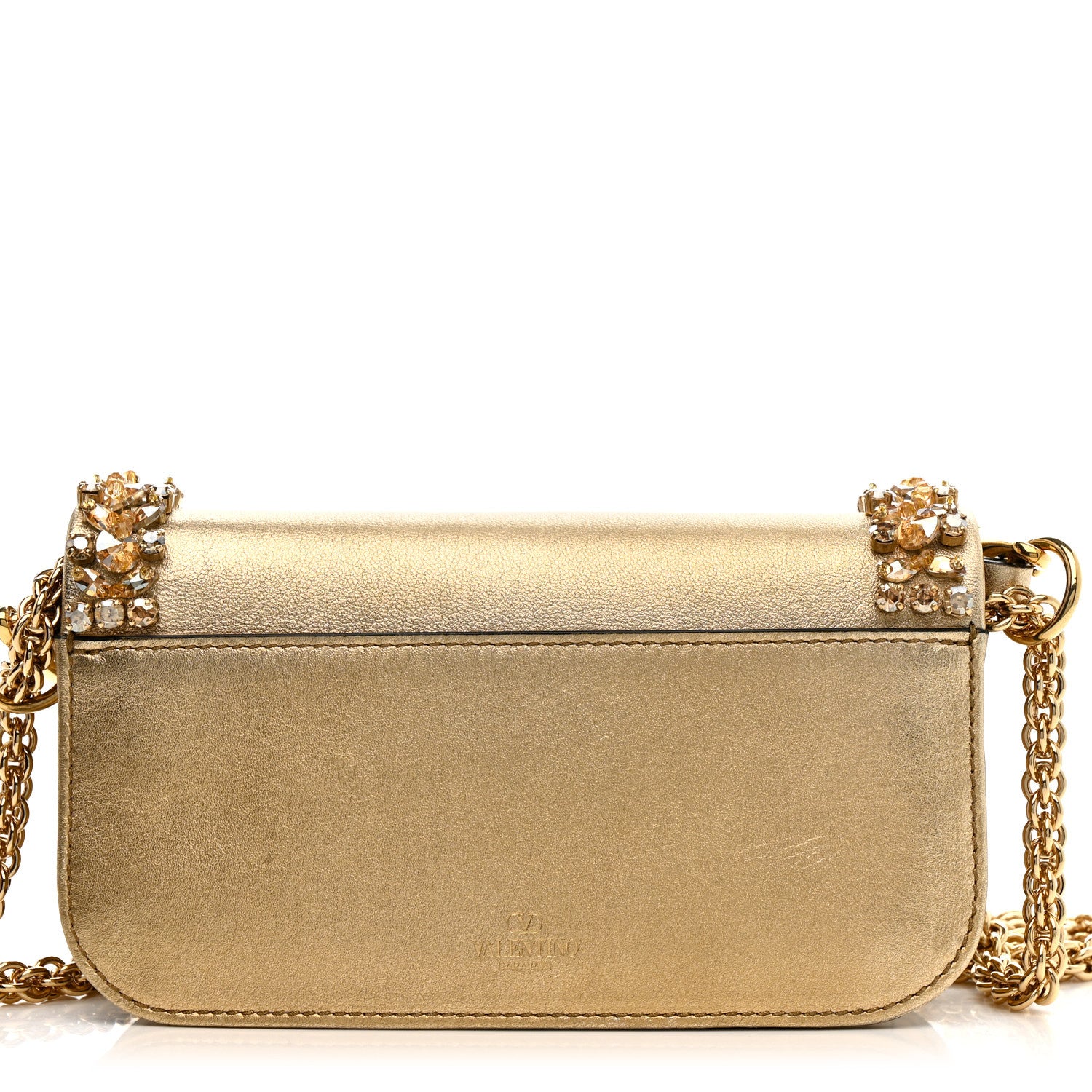Valentino Garavani Laminated Calfskin Crystal Vlogo Small Loco Shoulder Bag Gold 12 of 13