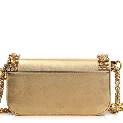 Valentino Garavani Laminated Calfskin Crystal Vlogo Small Loco Shoulder Bag Gold 12 of 13