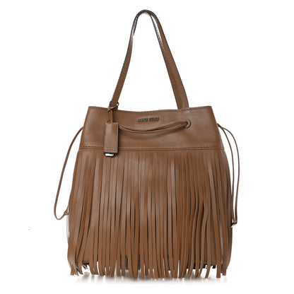 Miu Miu Montana Calf Fringe Trimmed Bucket Bag Cannella 1 of 11