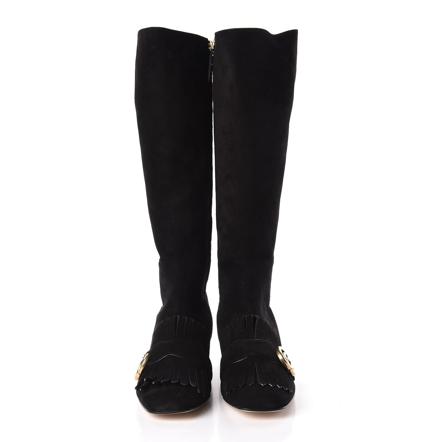 Kid Scamosciato GG Marmont Fringe Knee High Boots 37.5 Black