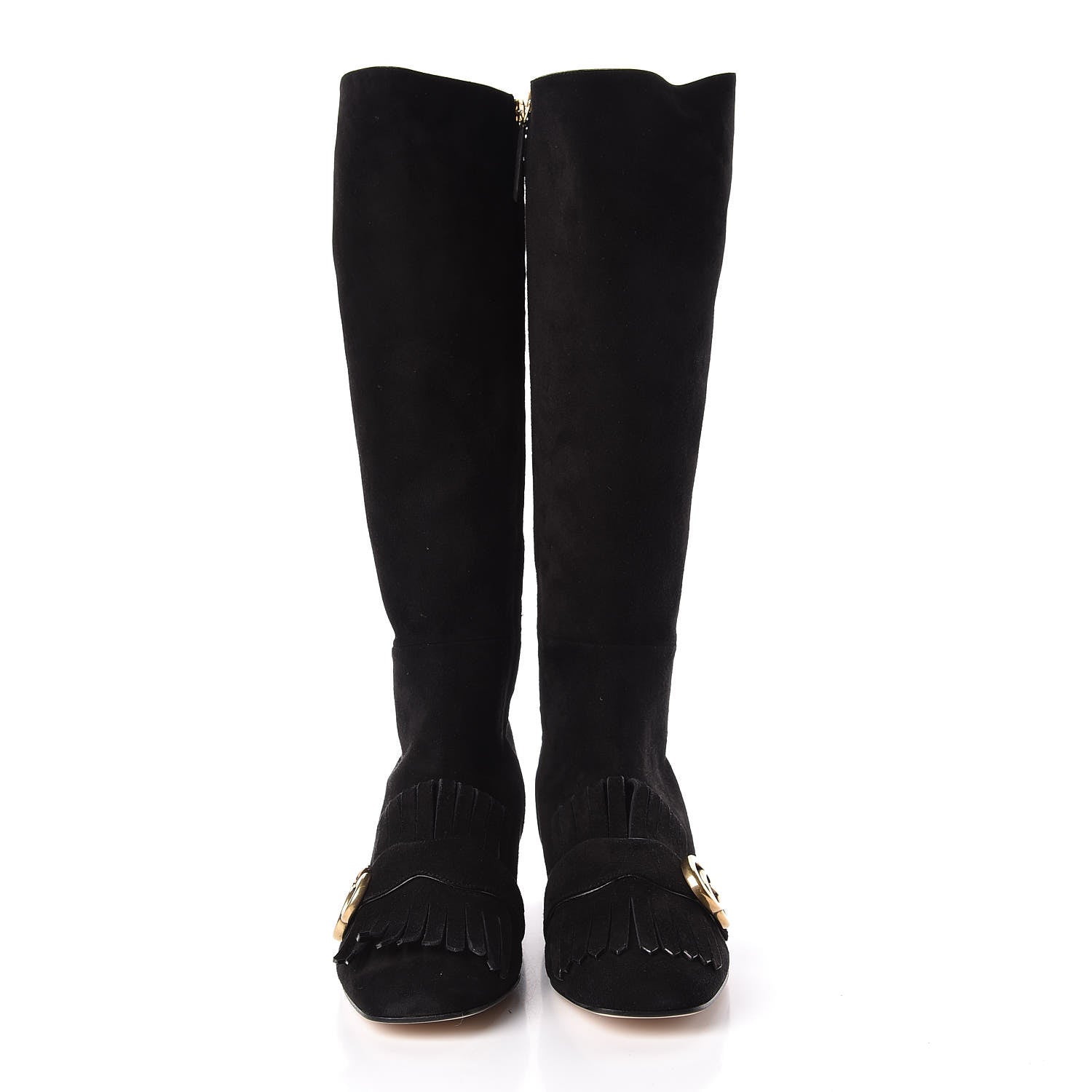 Gucci Kid Scamosciato GG Marmont Fringe Knee High Boots 37.5 Black 2 of 11