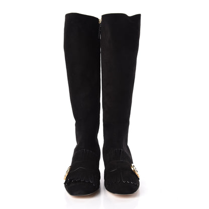 Gucci Kid Scamosciato GG Marmont Fringe Knee High Boots 37.5 Black 2 of 11
