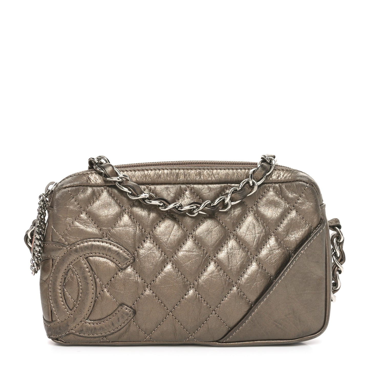 Metallic Aged Calfskin Quilted Cotton Club Pochette Bronze