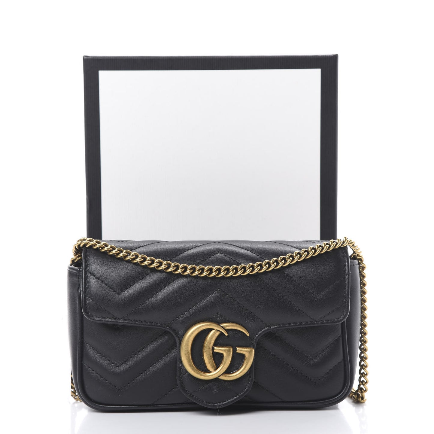 Calfskin Matelasse Super Mini GG Marmont Shoulder Bag Black