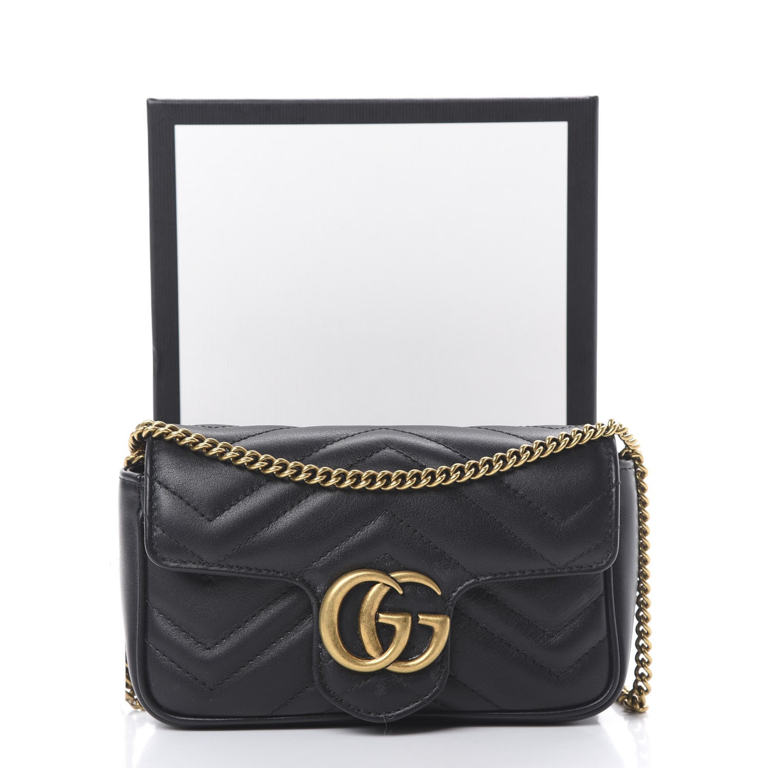 Gucci Calfskin Matelasse Super Mini GG Marmont Shoulder Bag Black 11 of 11