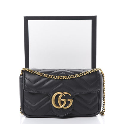 Gucci Calfskin Matelasse Super Mini GG Marmont Shoulder Bag Black 11 of 11