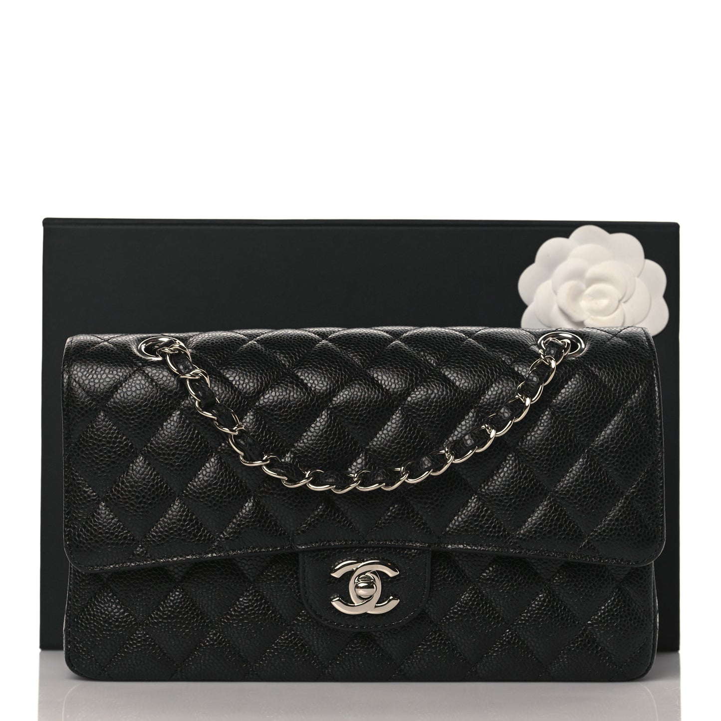 Caviar Quilted Medium Double Flap Black