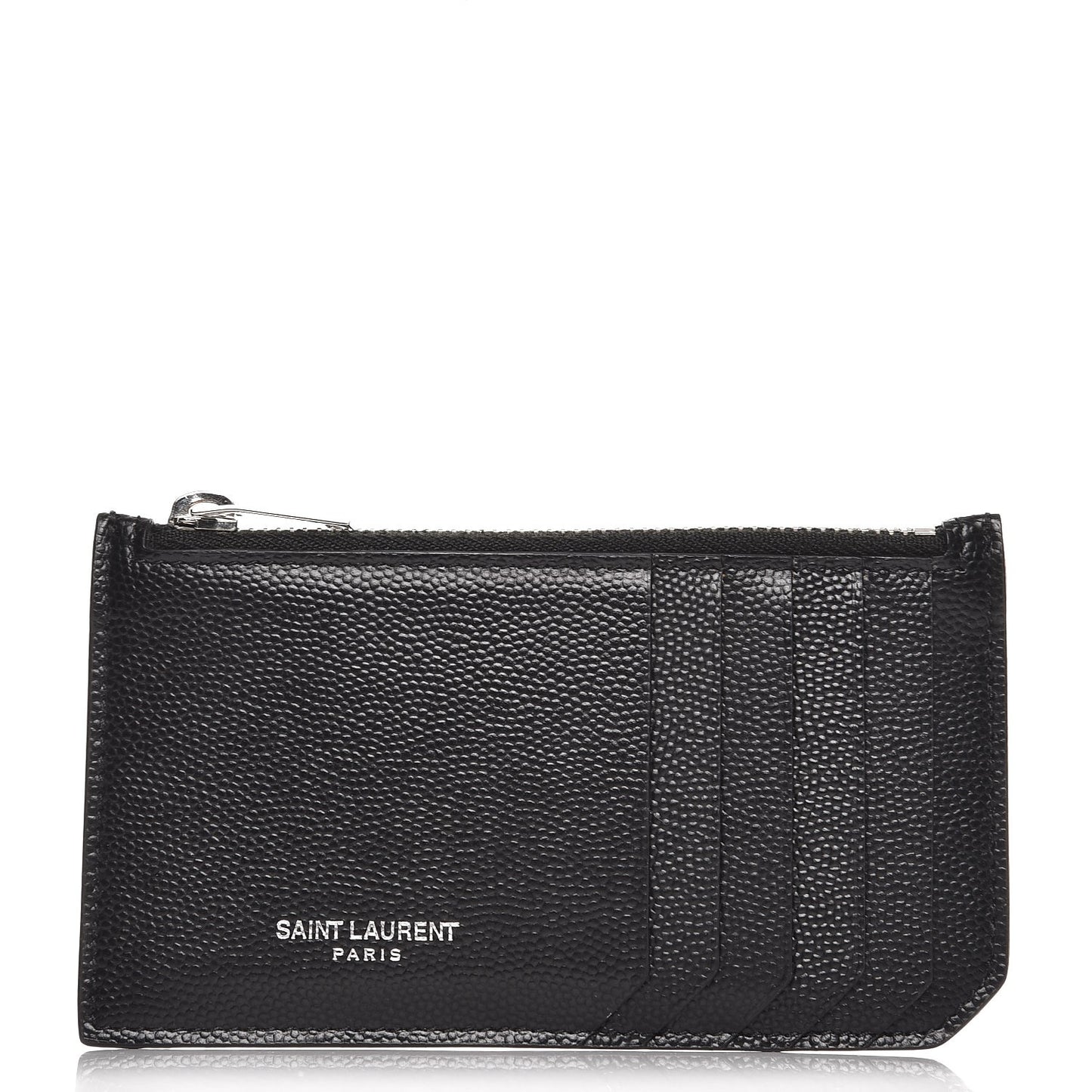 Grained Calfskin 5 Fragments Zip Pouch Card Holder Black