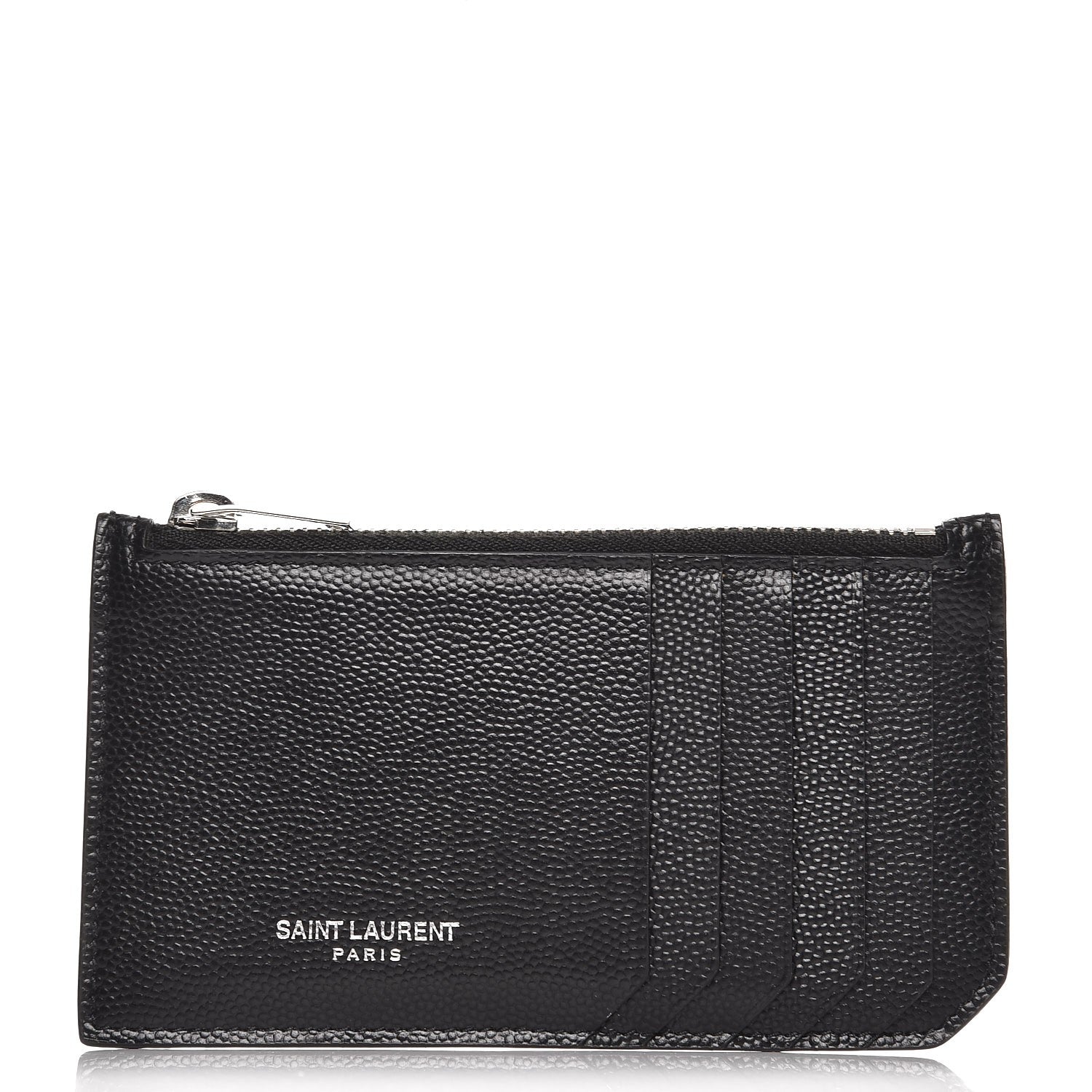 Saint Laurent Grained Calfskin 5 Fragments Zip Pouch Card Holder Black 1 of 9