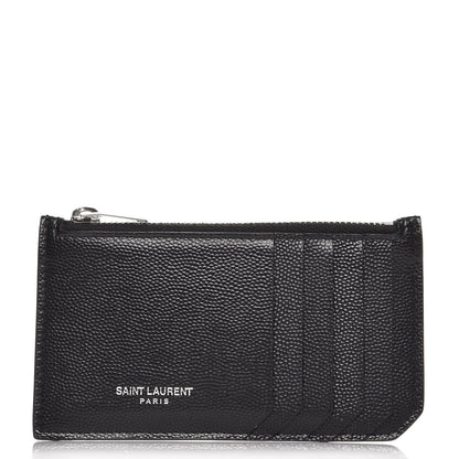 Saint Laurent Grained Calfskin 5 Fragments Zip Pouch Card Holder Black 1 of 9