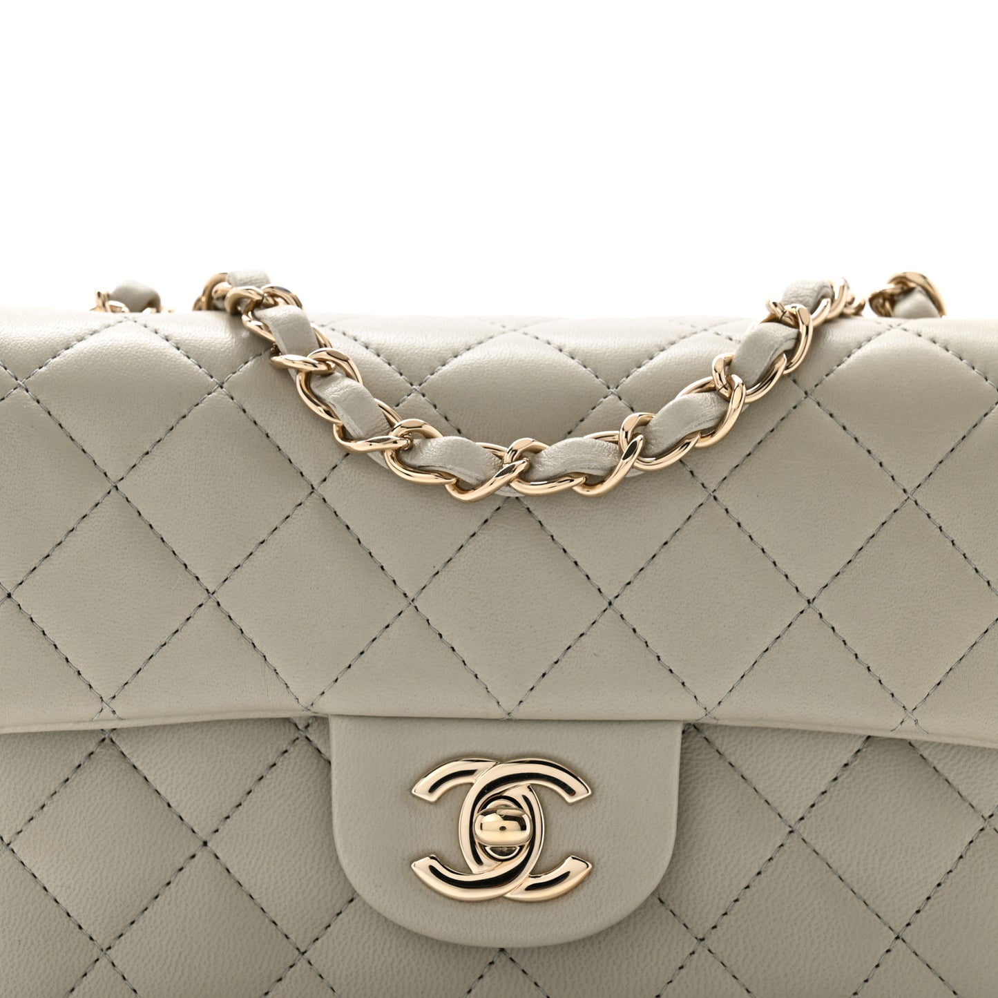 Lambskin Quilted Mini Rectangular Flap Grey