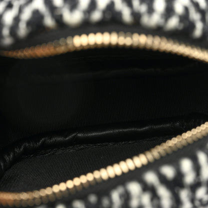 Chanel Wool Tweed Lambskin Quilted Round Clutch With Chain and Coin Purse Black White 6 of 12