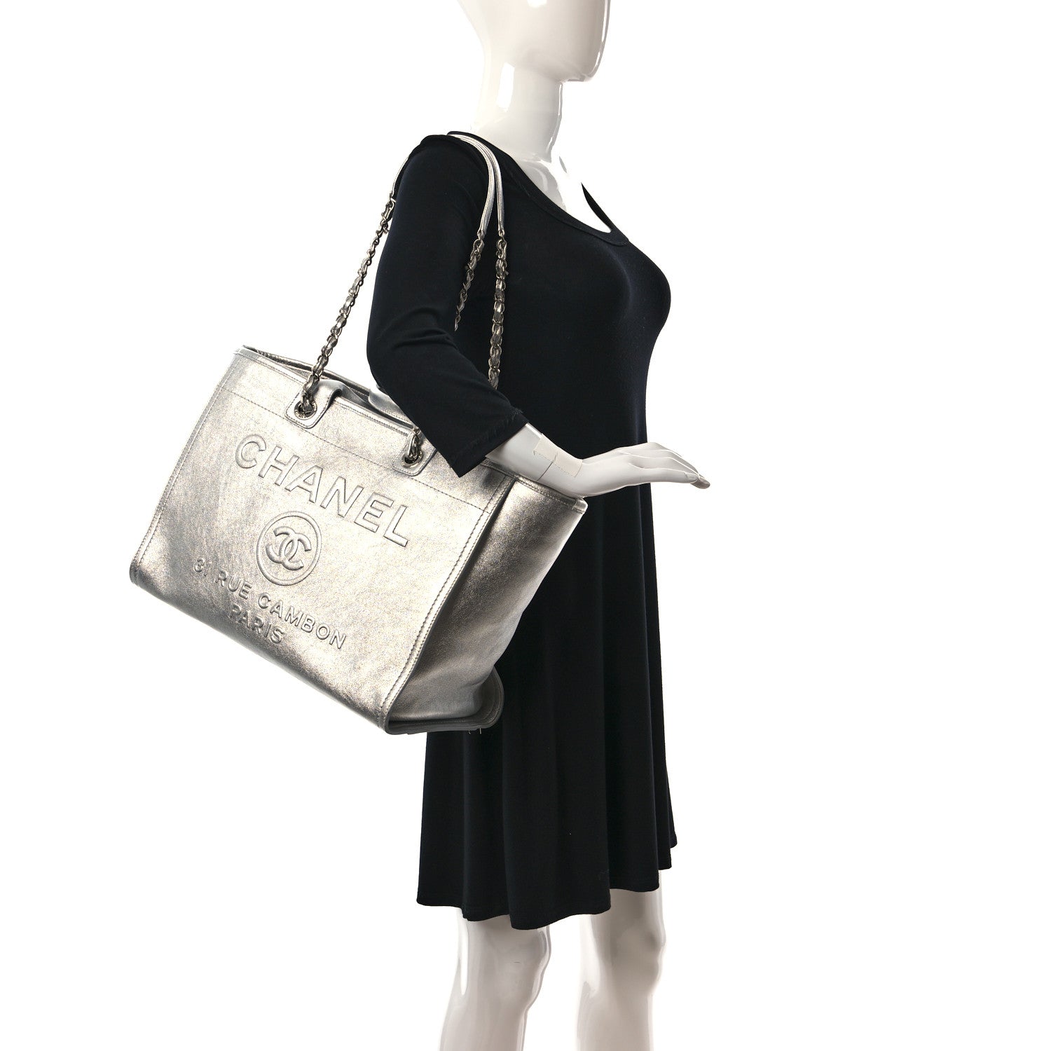 Chanel Metallic Calfskin Medium Deauville Tote Silver 2 of 11