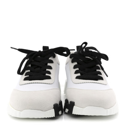 Hermes Sport Goatskin Suede Goatskin Bouncing Sneakers 38.5 White Black 3 of 9