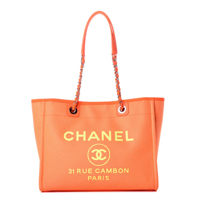 Chanel Mixed Fibers Calfskin Small Deauville Tote Orange Yellow 1 of 9