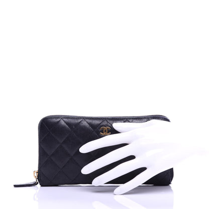 Chanel Lambskin Quilted Large Gusset Zip Around Wallet Black 2 of 12