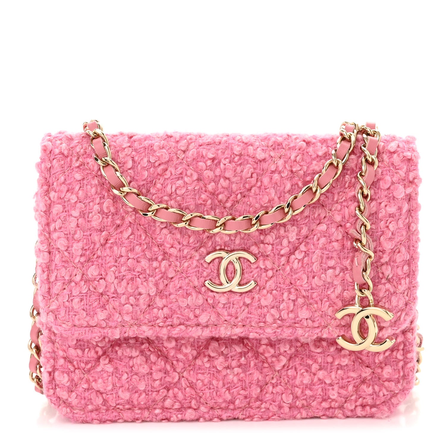 Chanel Tweed Quilted Flap Chain Waist Bag Pink 1 of 13