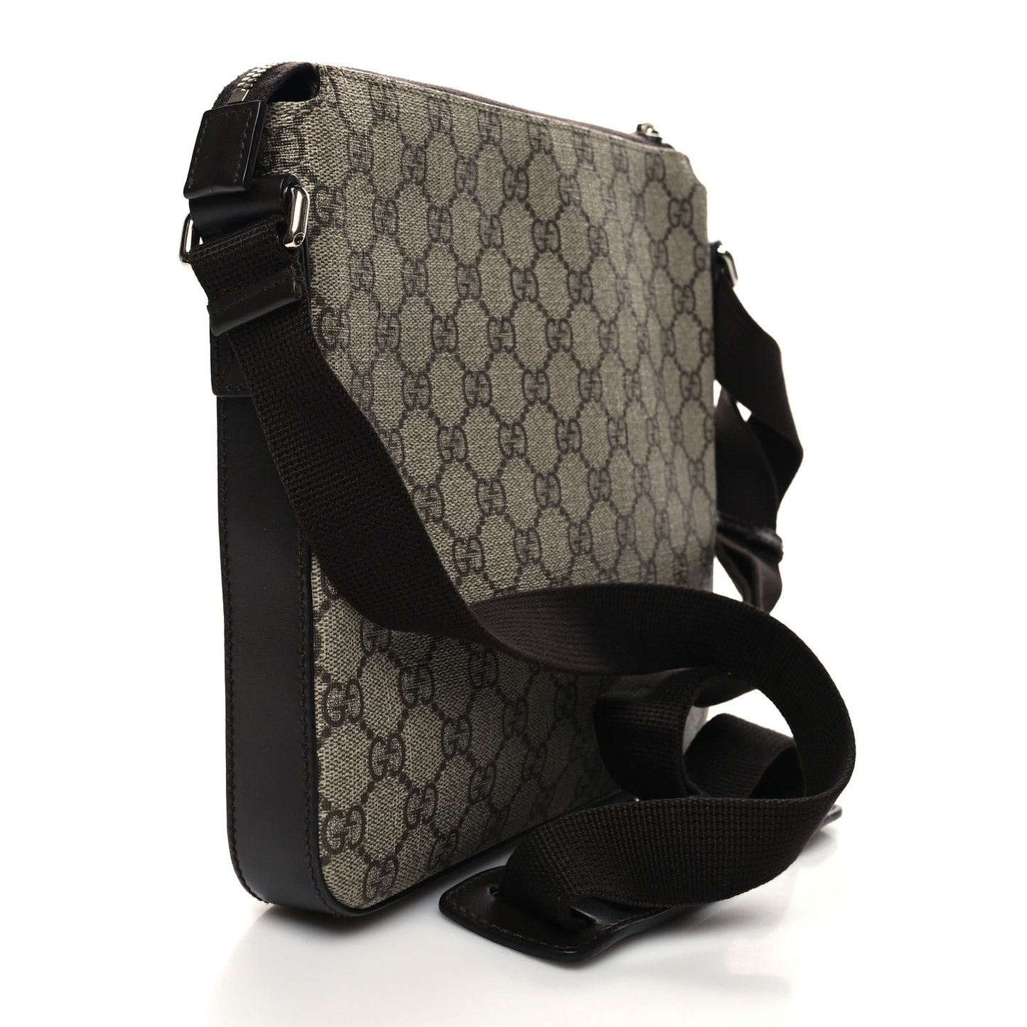 GG Supreme Monogram Selleria Calfskin Small Flat Messenger Bag Beige Ebony Cocoa Marrone Scuro