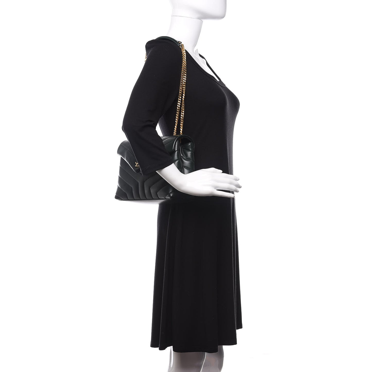 Calfskin Y Quilted Monogram Small Loulou Chain Satchel Olive