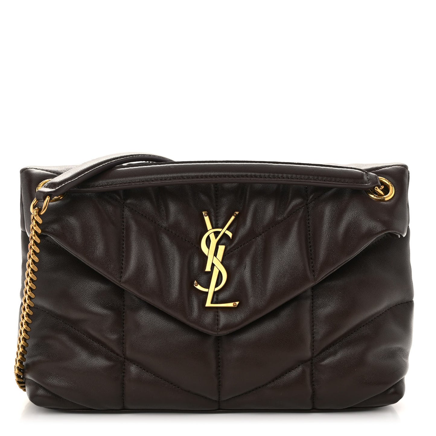 Lambskin Quilted Small Loulou Puffer Monogram Chain Satchel Dark Ganache