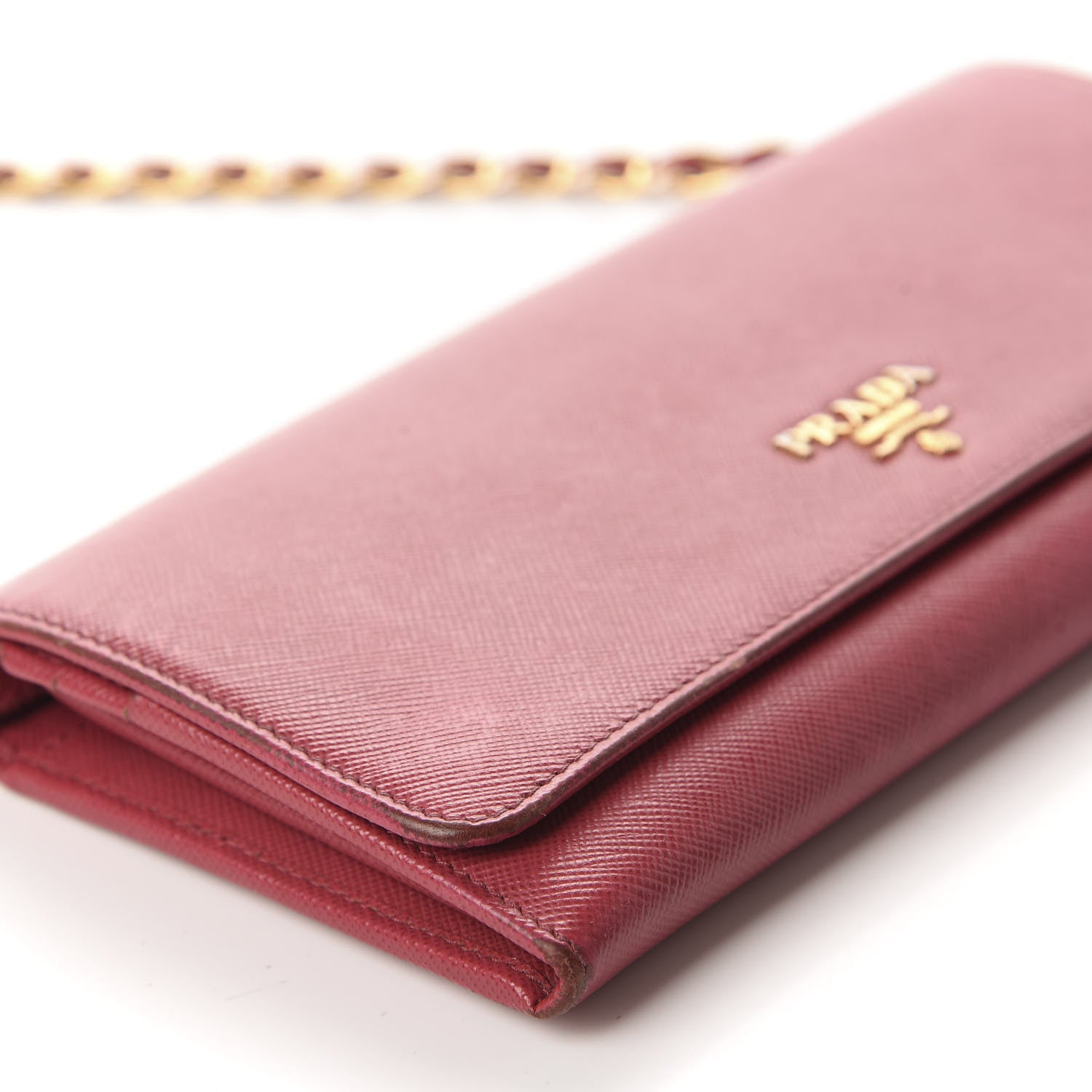 Prada Saffiano Metal Oro Chain Wallet Peonia 6 of 10