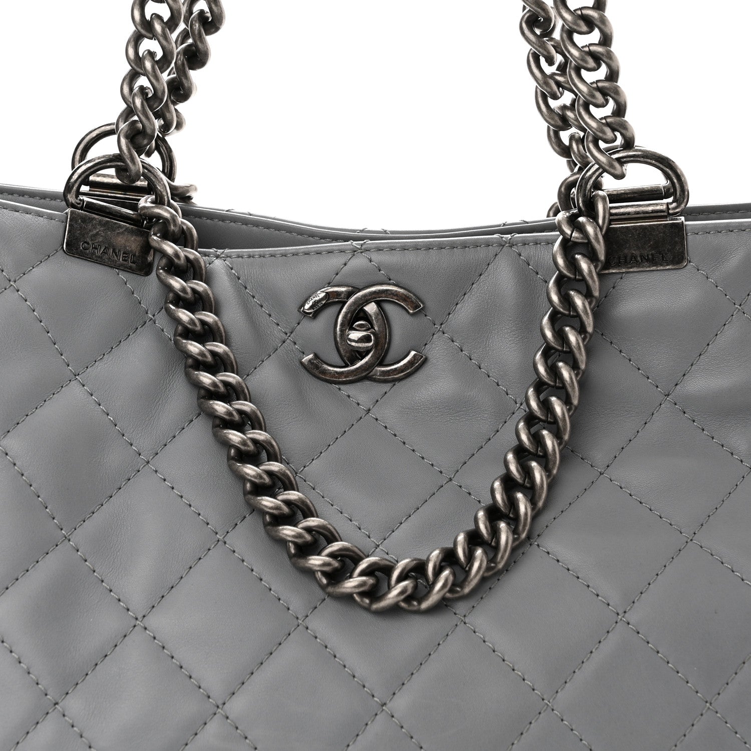 Chanel Calfskin Quilted Small Shopping In Chains Tote Grey 7 of 11