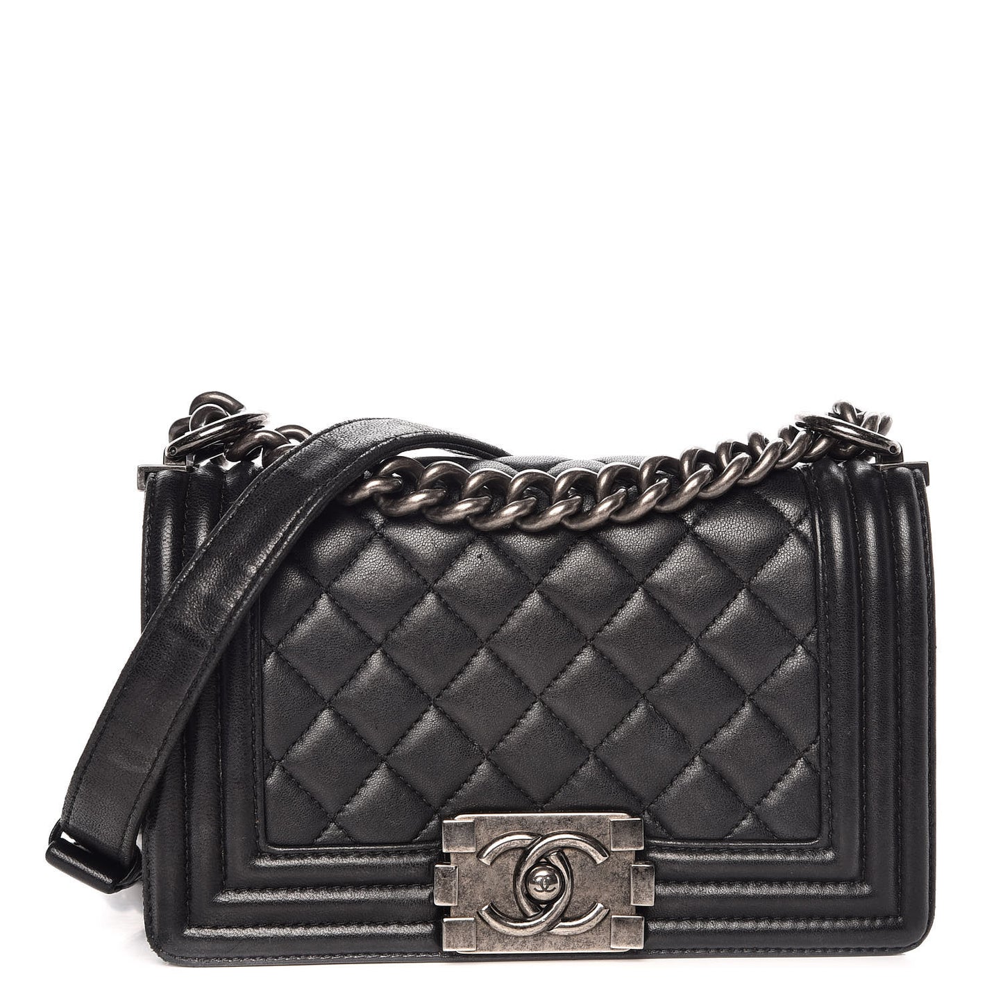 Lambskin Quilted Small Boy Flap Black