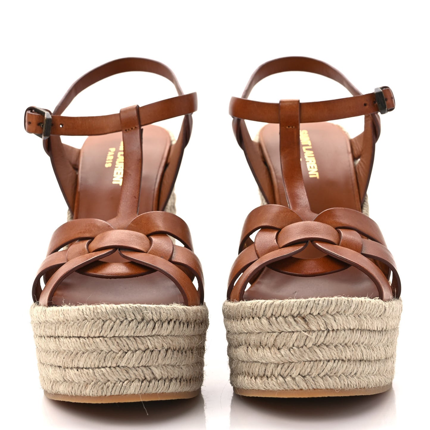 Calfskin Tribute 95 Platform Espadrille Wedge Sandals 38 Tan