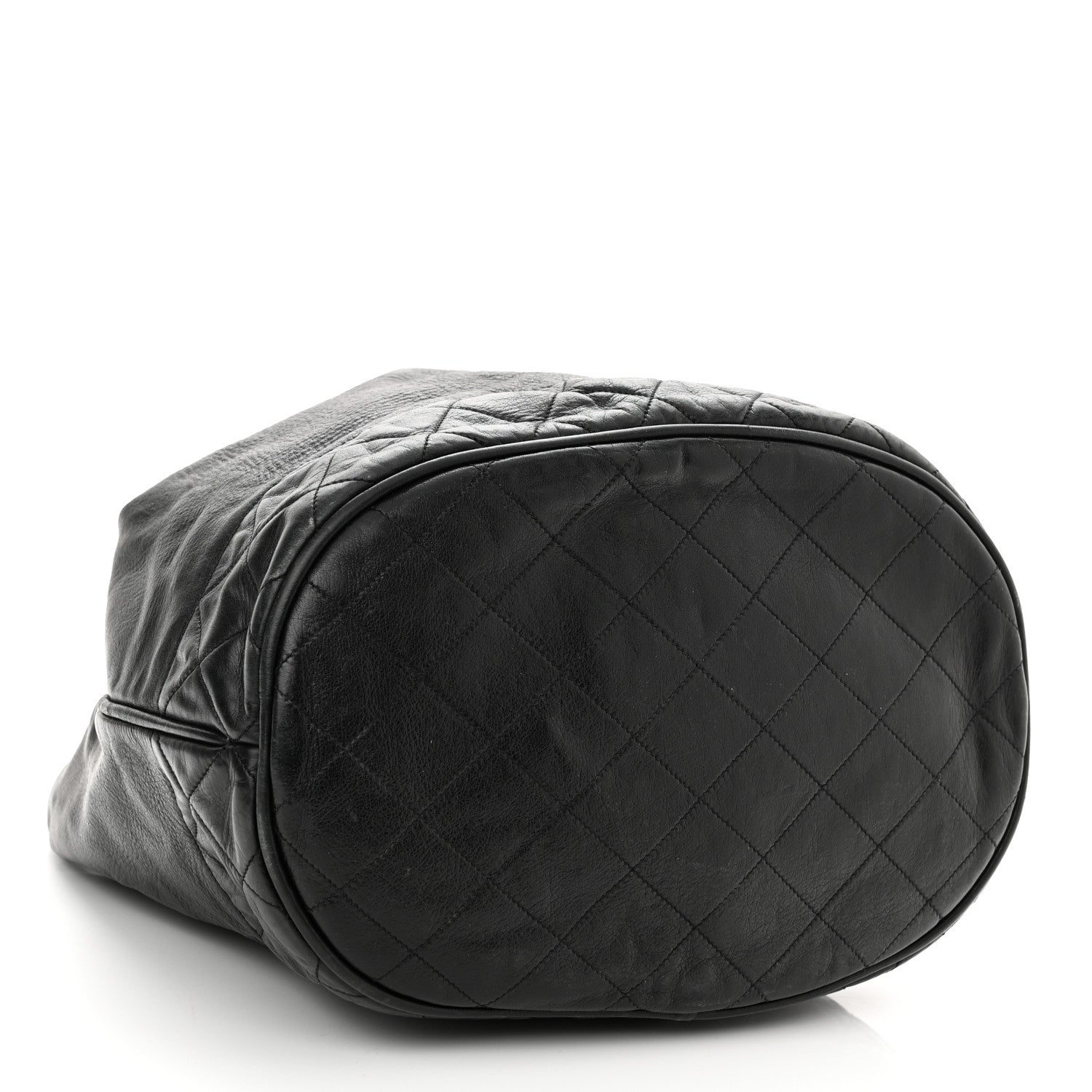Chanel Grained Calfskin Lambskin Quilted Drawstring Bucket Bag Black 5 of 11
